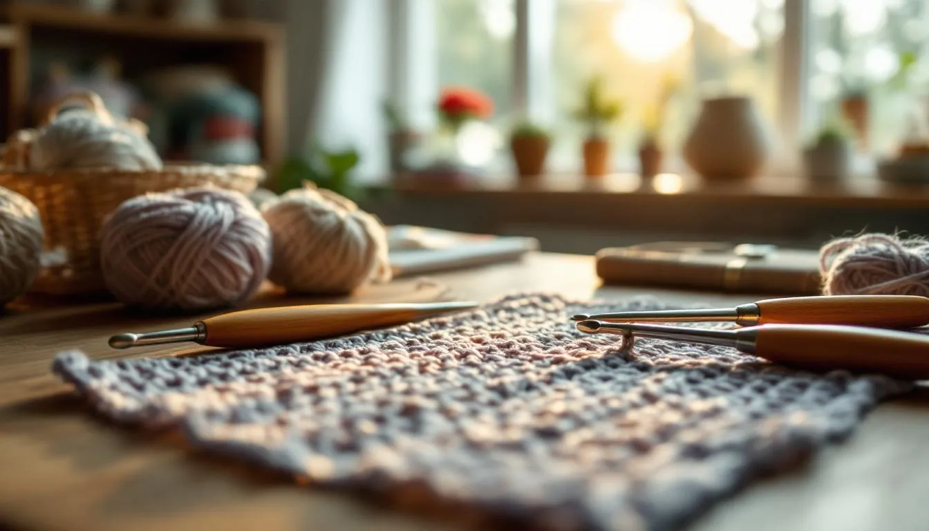 日当たりの良い部屋にある編み物道具