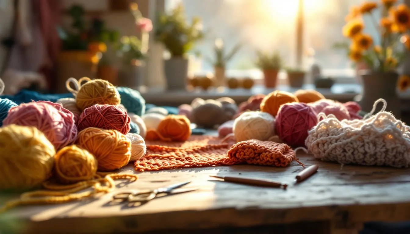 日光が差し込む編み物用の作業スペース