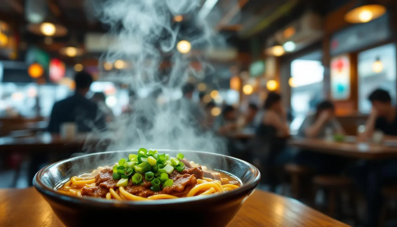 湯気が立つ美味しそうなカレーうどん