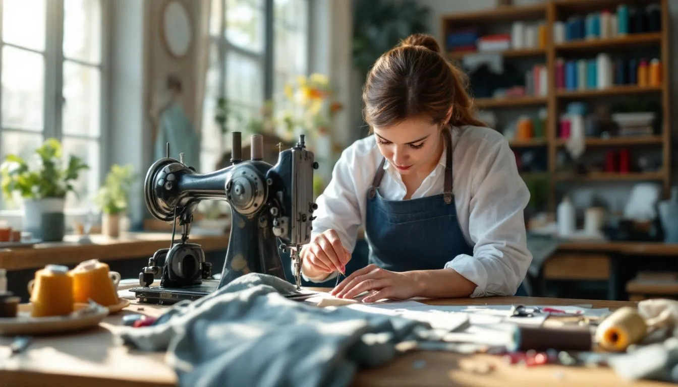 自然光差し込む裁縫工房の風景