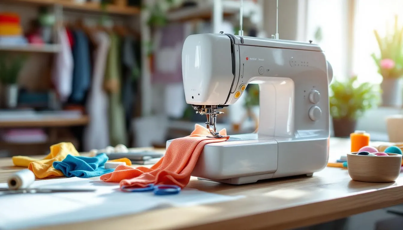 Máquina de coser en taller luminoso