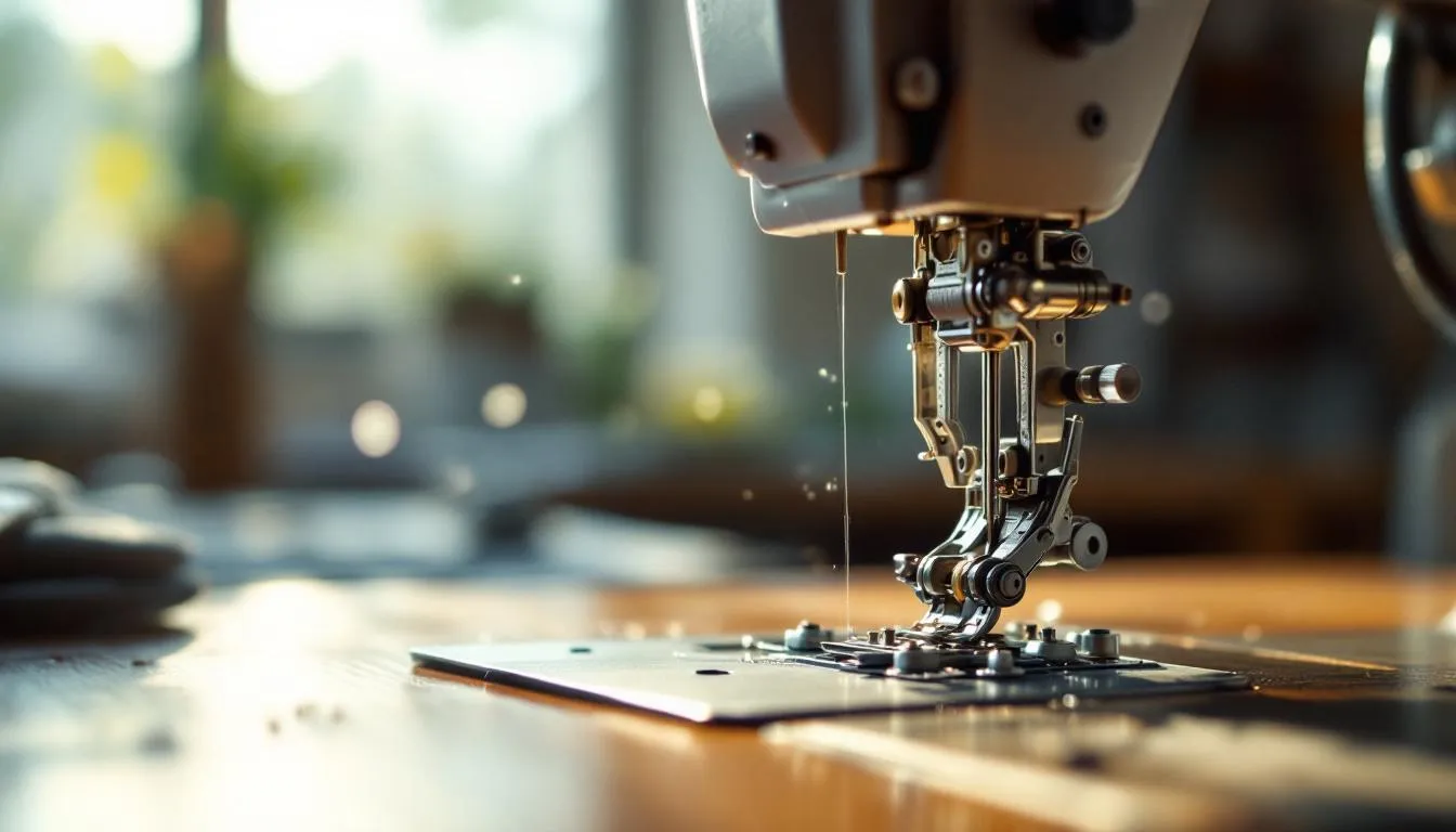 作業台にあるミシンのクローズアップ