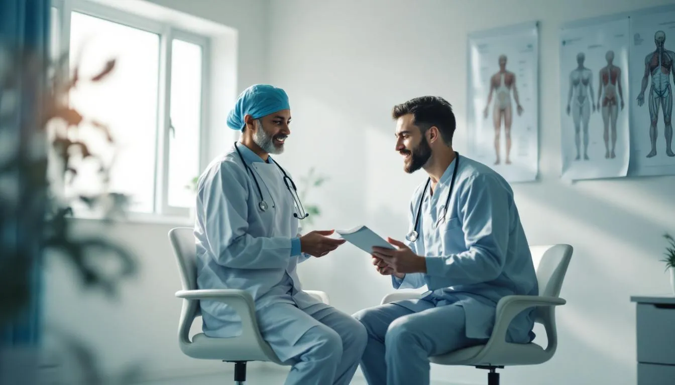 診察室で説明を受ける患者と医師