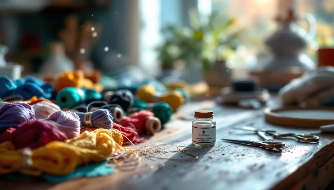 刺繍道具が並ぶ明るい作業机