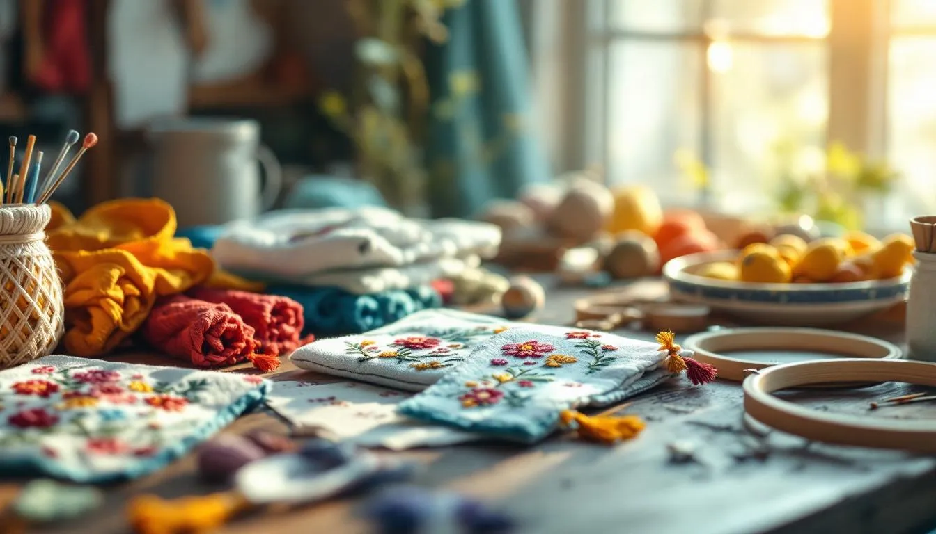 刺繍道具が並ぶ明るい手芸部屋