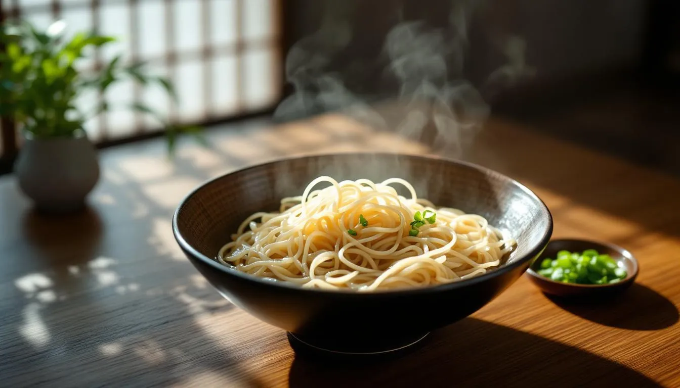 南関そうめんと出汁の朝食風景