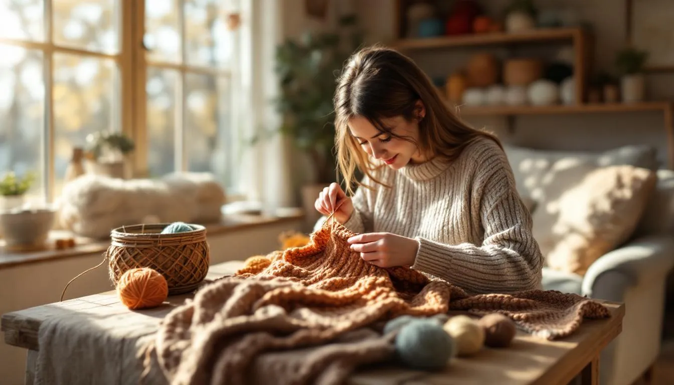 暖かい編み物ワークショップの風景