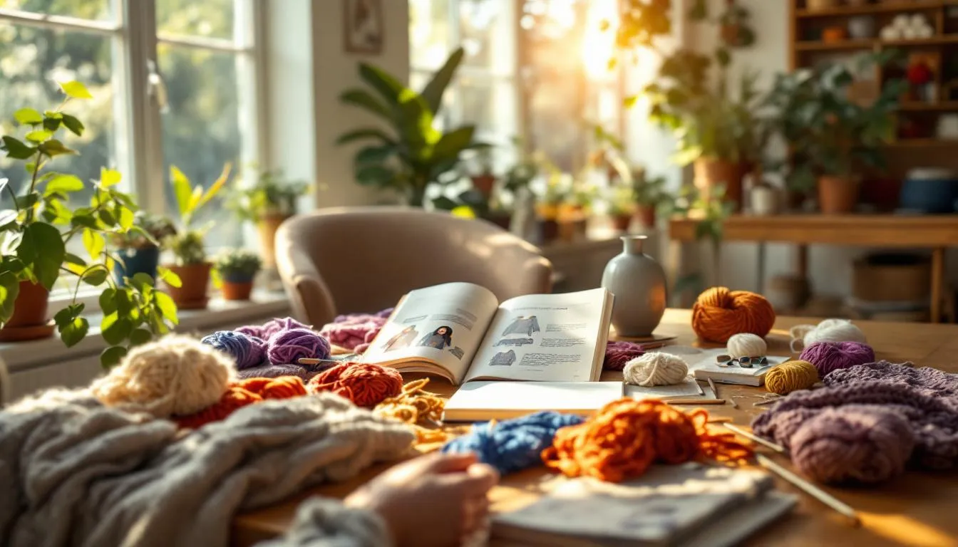 日差し差し込む編み物の部屋