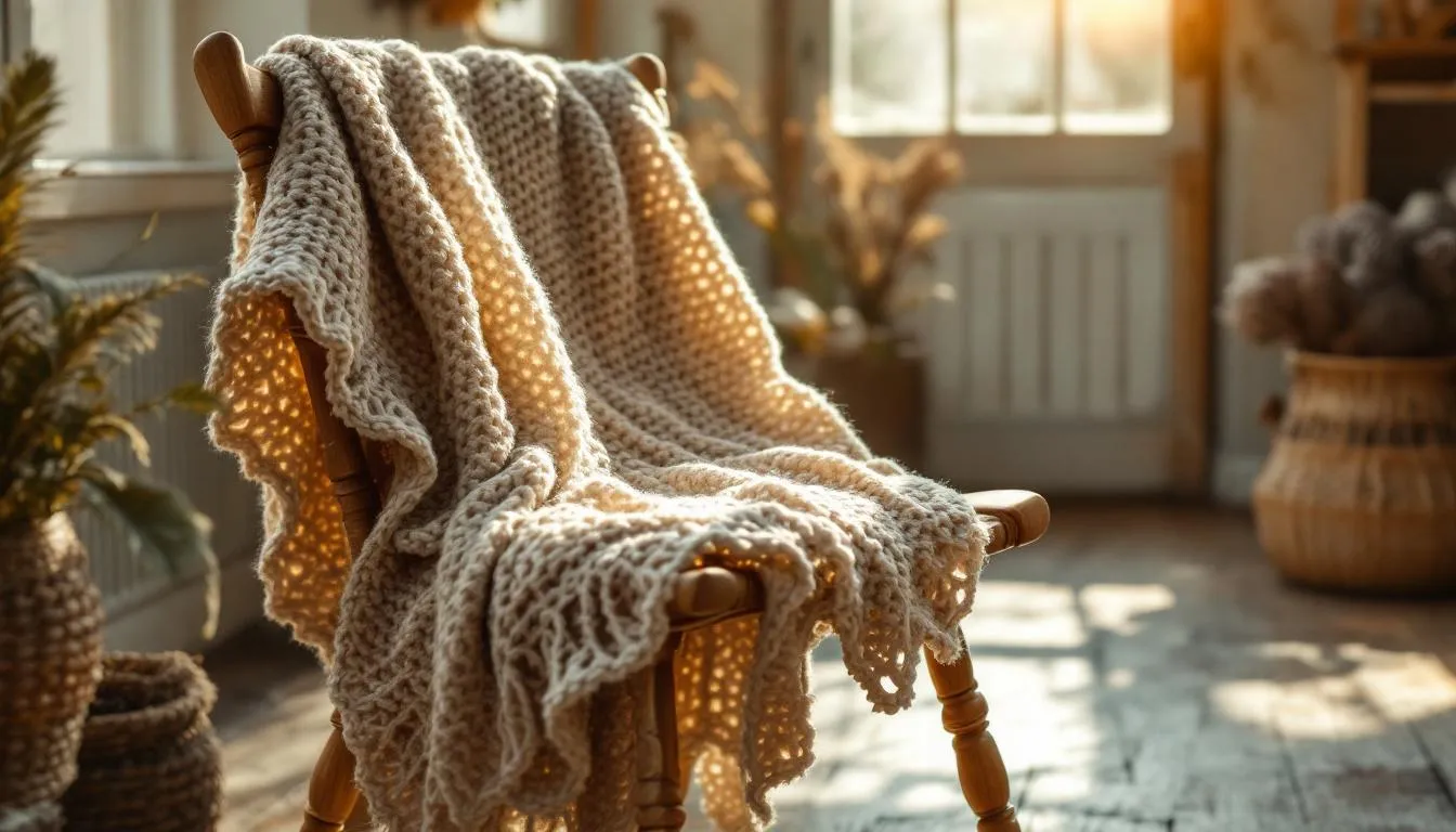 日差しが差し込む手芸部屋の編み物道具