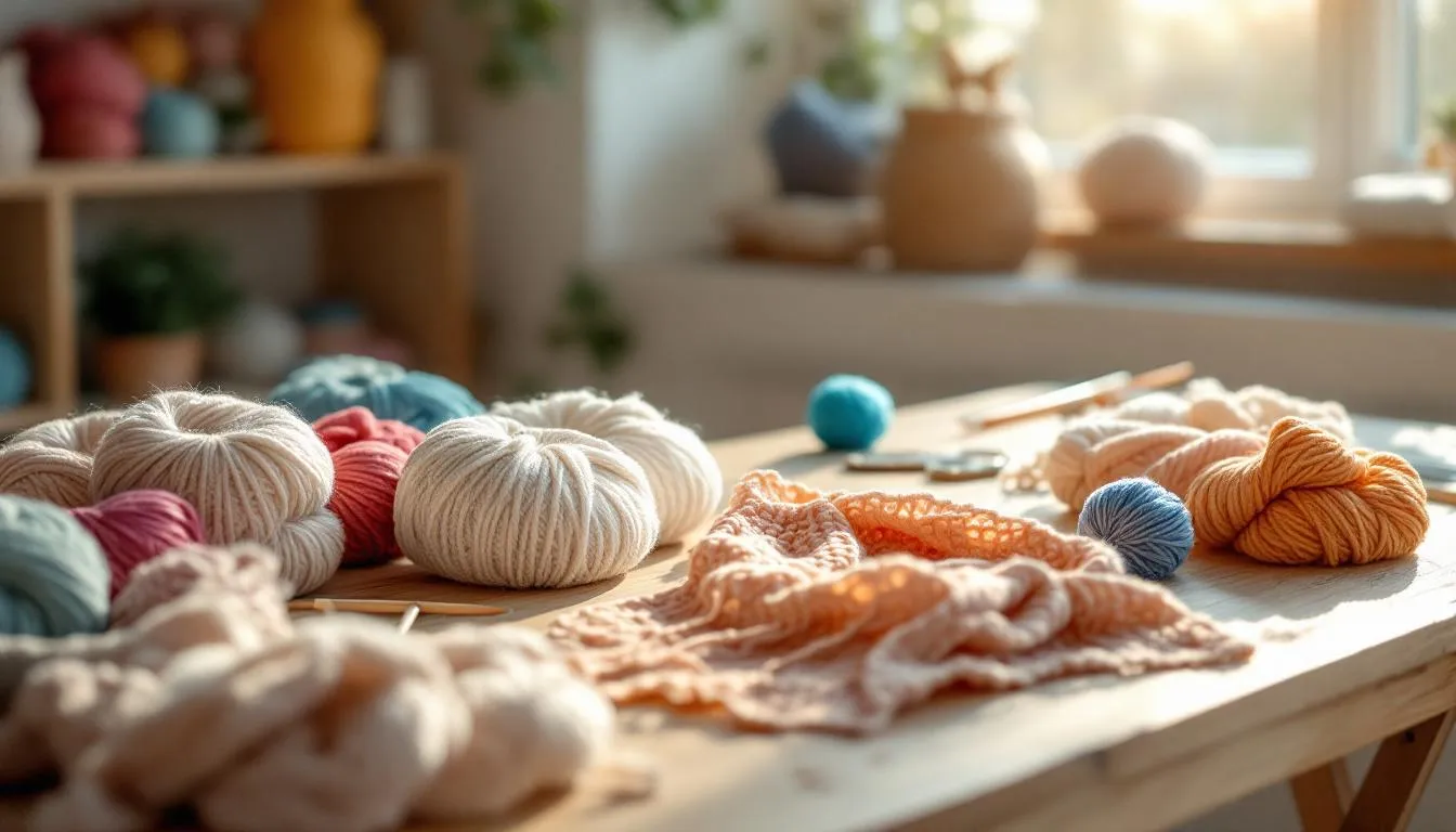 日差しが差し込む温かい編み物部屋