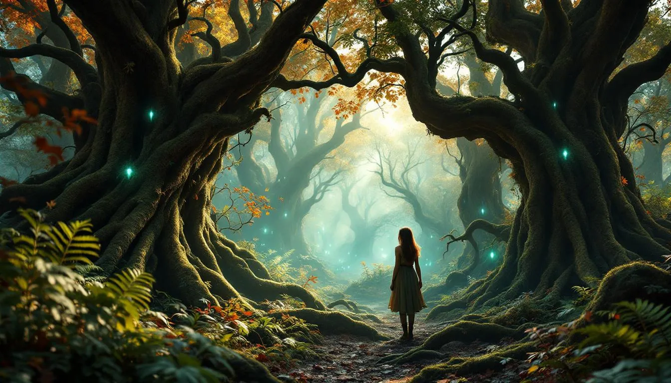幻想的な森に立つ少女