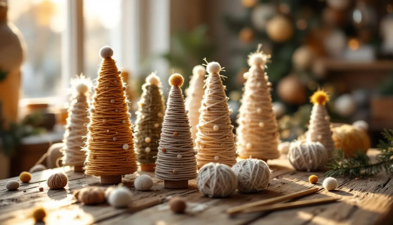 手作りの毛糸のクリスマスツリーとクラフト部屋