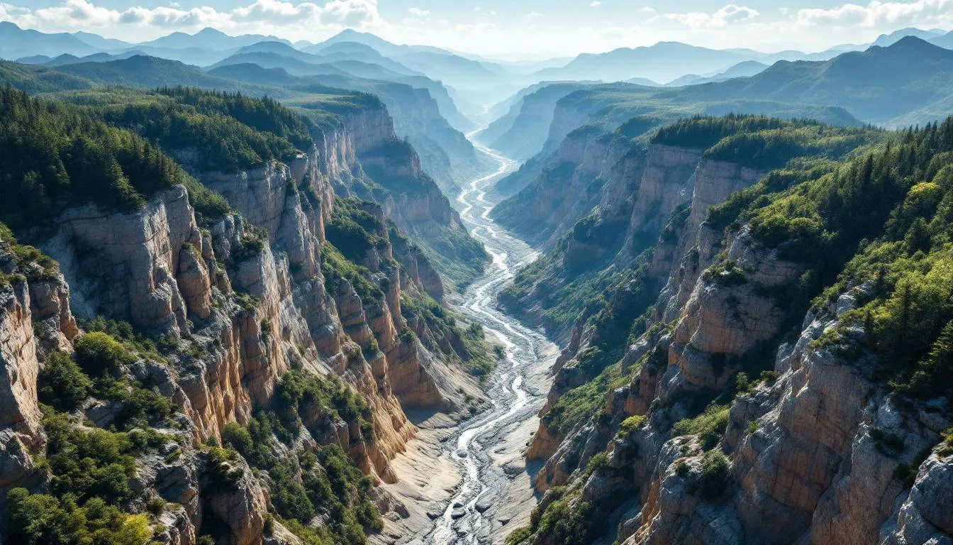 日本アルプスの雄大な山々と深い渓谷