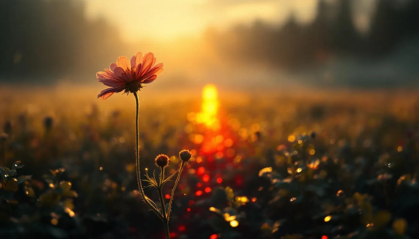 荒野に咲く一輪の花と赤い糸