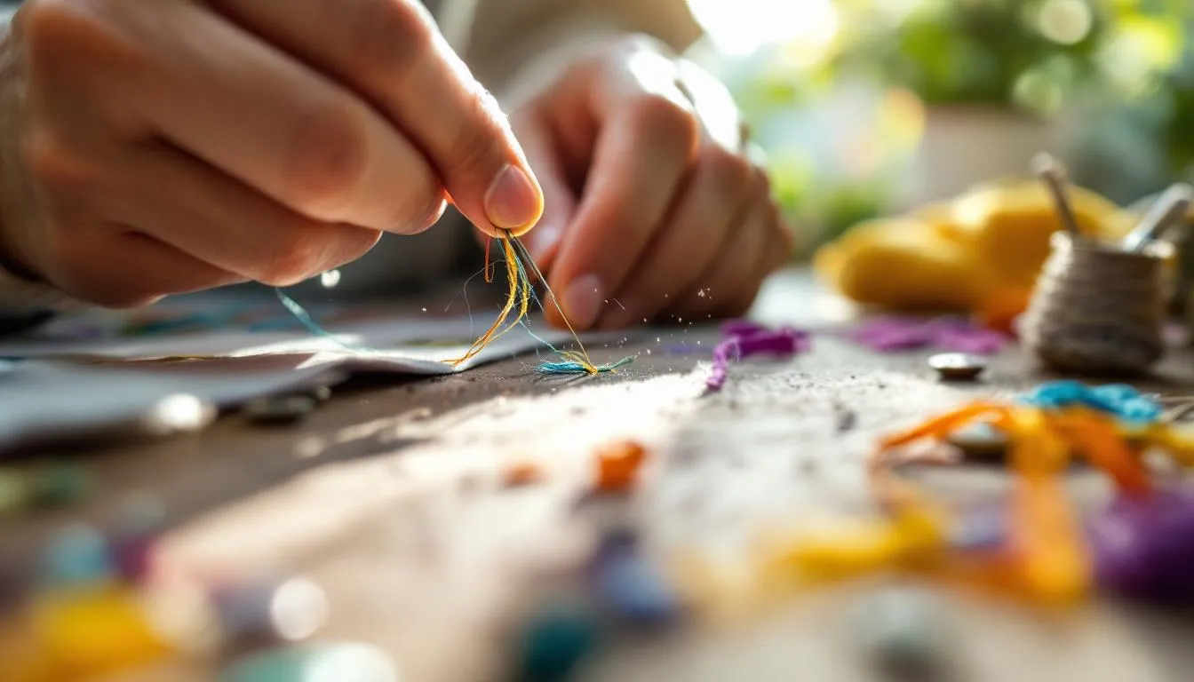 針に糸を通す手元のアップ