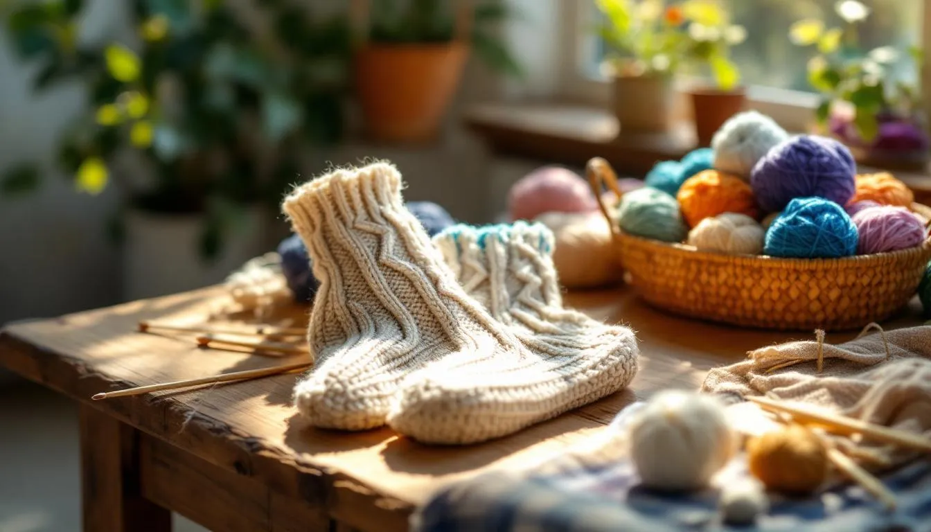 日当たりの良い部屋で編み物をする風景